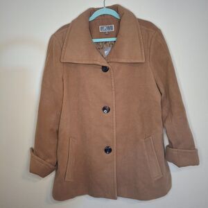 JM Collection‎ Women's XL Camel A-Line Fleece Coat Pockets Lined Big Buttons NWT